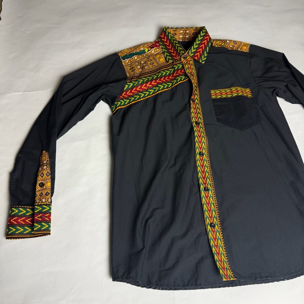 Men's Black Multicolor Patterned Patchwork Shirt - image 4
